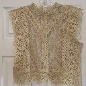 CHICKWISH CROCHET TRIM SLEEVELESS LACE TOP